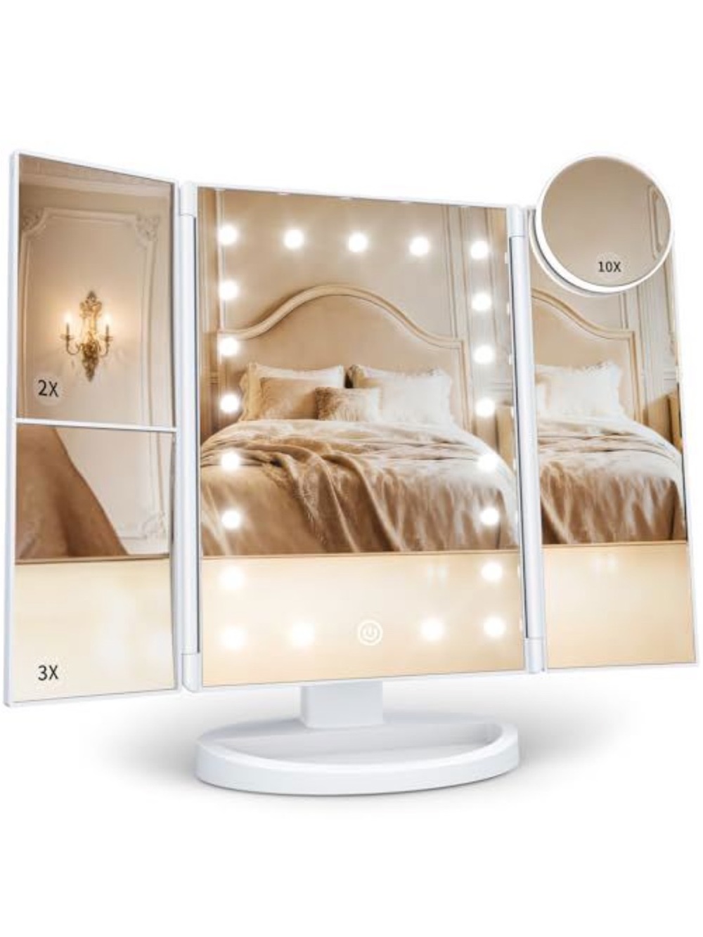 LED Tri-Fold Lighted Vanity Mirror - White